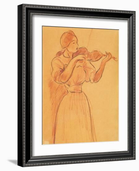 The Violin, 1894 (Pencil and Red Chalk on Paper)-Berthe Morisot-Framed Giclee Print