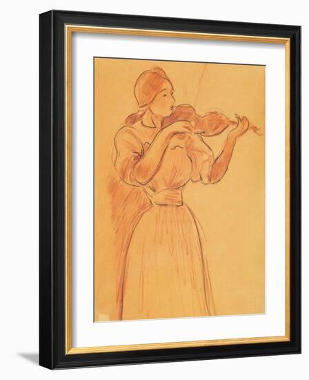 The Violin, 1894 (Pencil and Red Chalk on Paper)-Berthe Morisot-Framed Giclee Print