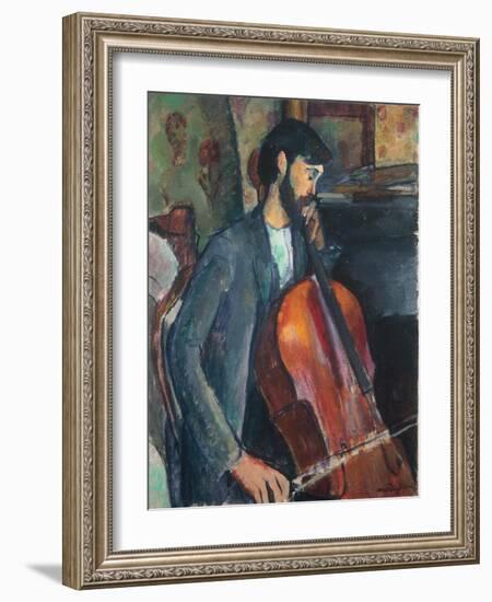 The Violoncello Player, 1909 (Oil on Canvas)-Amedeo Modigliani-Framed Giclee Print