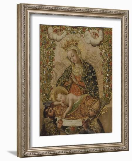 The Virgin Adoring the Christ Child with Two Saints, 18th century-Cuzco School-Framed Giclee Print