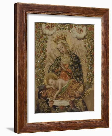 The Virgin Adoring the Christ Child with Two Saints, 18th century-Cuzco School-Framed Giclee Print