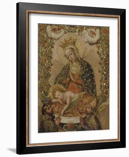 The Virgin Adoring the Christ Child with Two Saints, 18th century-Cuzco School-Framed Giclee Print