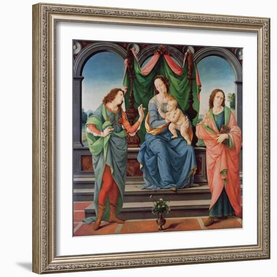 The Virgin and Child between Saint John and Saint Sebastian (Oil on Panel)-Lorenzo di Credi-Framed Giclee Print