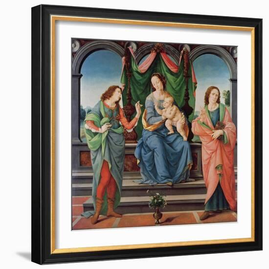 The Virgin and Child between Saint John and Saint Sebastian (Oil on Panel)-Lorenzo di Credi-Framed Giclee Print