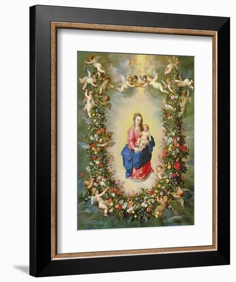 The Virgin and Child Encircled by a Garland of Flowers Held Aloft by Cherubs, C.1624-Jan Brueghel and Hendrik van Balen-Framed Giclee Print