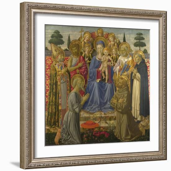 The Virgin and Child Enthroned Among Angels and Saints, 1460S-Benozzo Gozzoli-Framed Giclee Print