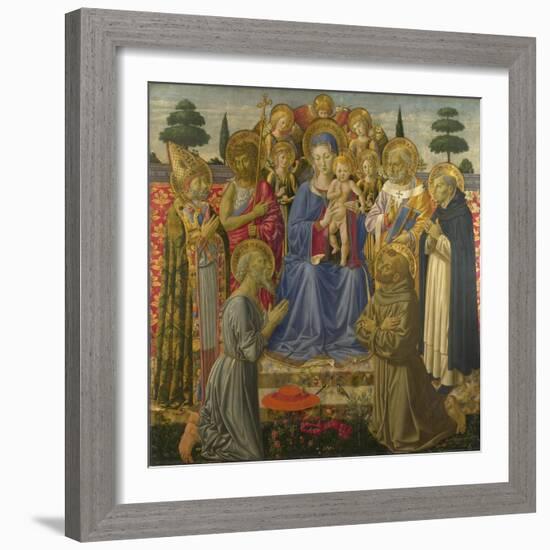 The Virgin and Child Enthroned Among Angels and Saints, 1460S-Benozzo Gozzoli-Framed Giclee Print