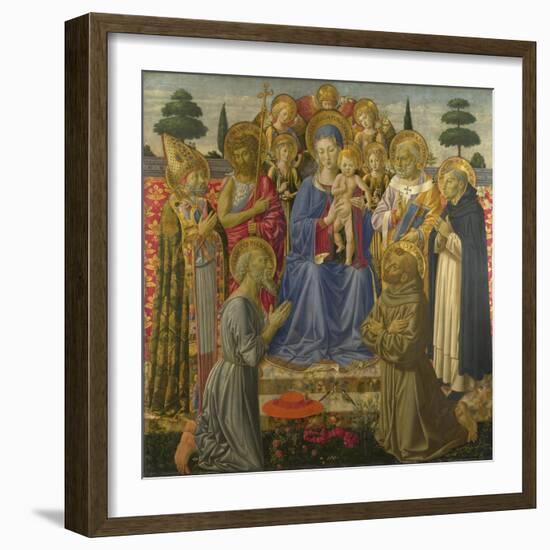 The Virgin and Child Enthroned Among Angels and Saints, 1460S-Benozzo Gozzoli-Framed Giclee Print