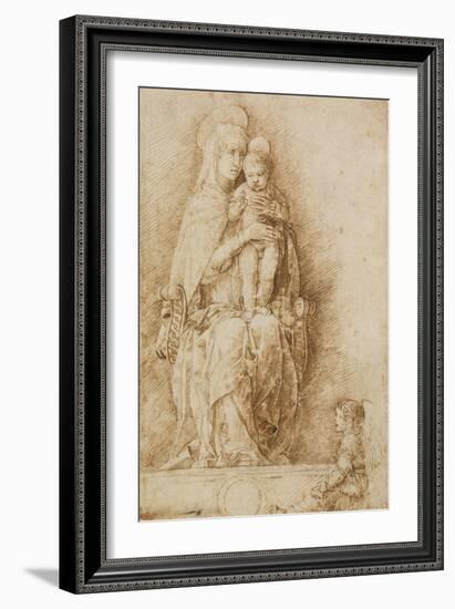 The Virgin and Child Enthroned with an Angel-Andrea Mantegna-Framed Art Print