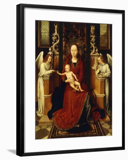 The Virgin and Child Enthroned with Two Angels-Hans Memling-Framed Giclee Print