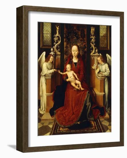 The Virgin and Child Enthroned with Two Angels-Hans Memling-Framed Giclee Print