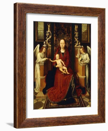 The Virgin and Child Enthroned with Two Angels-Hans Memling-Framed Giclee Print