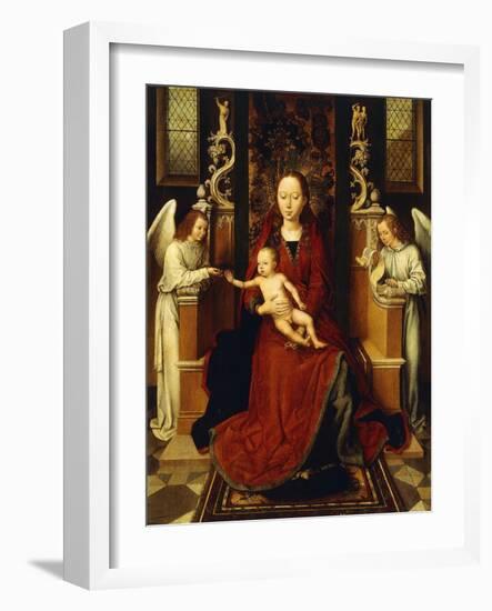 The Virgin and Child Enthroned with Two Angels-Hans Memling-Framed Giclee Print