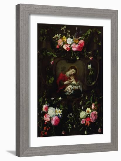 The Virgin and Child in a Garland of Flowers-Daniel Seghers-Framed Giclee Print