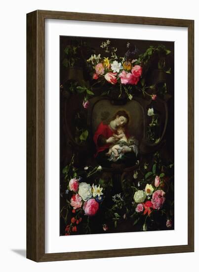 The Virgin and Child in a Garland of Flowers-Daniel Seghers-Framed Giclee Print
