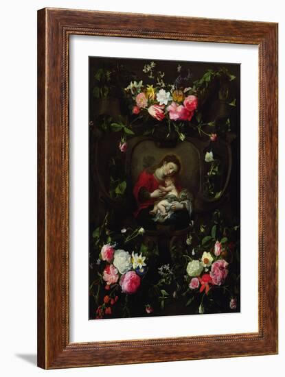 The Virgin and Child in a Garland of Flowers-Daniel Seghers-Framed Giclee Print