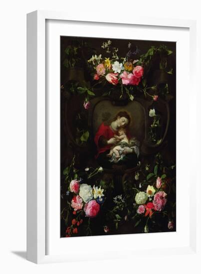 The Virgin and Child in a Garland of Flowers-Daniel Seghers-Framed Giclee Print