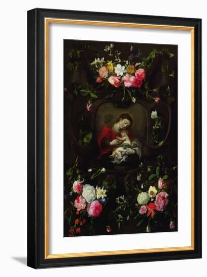 The Virgin and Child in a Garland of Flowers-Daniel Seghers-Framed Giclee Print