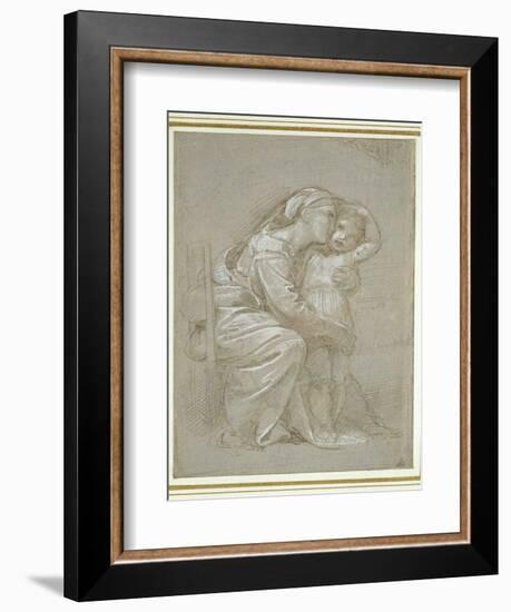 The Virgin and Child (Silverpoint, Heightened with White Bodycolour on a Slate Grey Preparation)-Raphael-Framed Giclee Print