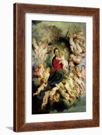 The Virgin and Child Surrounded by the Holy Innocents Or, the Virgin with Angels, 1618-Peter Paul Rubens-Framed Giclee Print