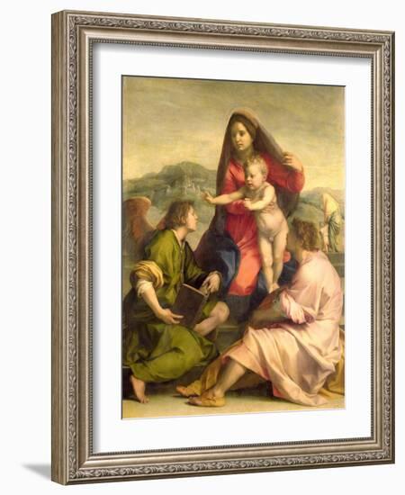 The Virgin and Child with a Saint and an Angel, c.1522-23-Andrea del Sarto-Framed Giclee Print