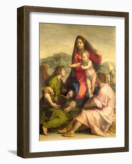 The Virgin and Child with a Saint and an Angel, c.1522-23-Andrea del Sarto-Framed Giclee Print
