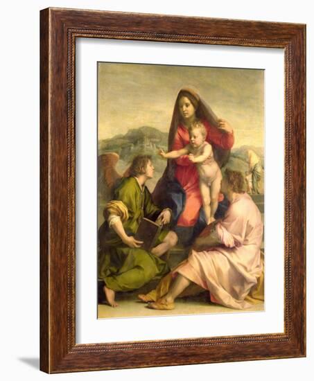 The Virgin and Child with a Saint and an Angel, c.1522-23-Andrea del Sarto-Framed Giclee Print