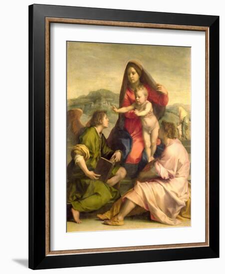 The Virgin and Child with a Saint and an Angel, c.1522-23-Andrea del Sarto-Framed Giclee Print