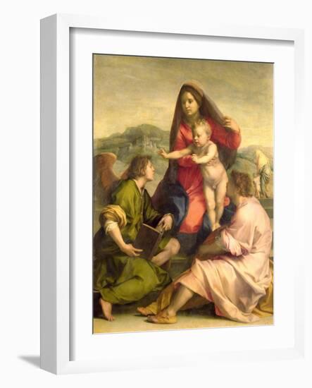 The Virgin and Child with a Saint and an Angel, c.1522-23-Andrea del Sarto-Framed Giclee Print
