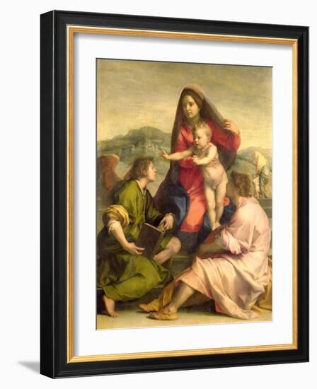 The Virgin and Child with a Saint and an Angel, c.1522-23-Andrea del Sarto-Framed Giclee Print