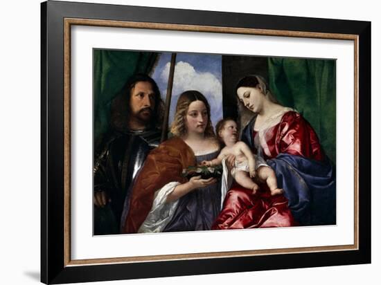 The Virgin and Child with Saints Dorothy and George, Ca. 1518-Titian (Tiziano Vecelli)-Framed Giclee Print