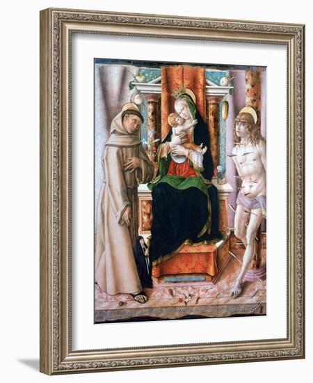 The Virgin and Child with Saints Francis and Sebastian, 1491-Carlo Crivelli-Framed Giclee Print