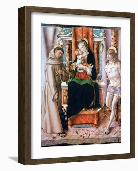 The Virgin and Child with Saints Francis and Sebastian, 1491-Carlo Crivelli-Framed Giclee Print