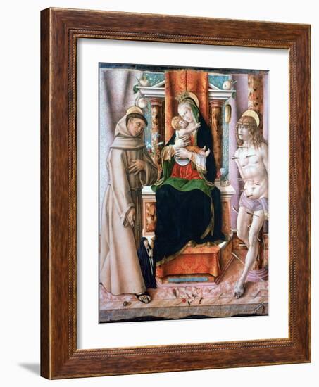 The Virgin and Child with Saints Francis and Sebastian, 1491-Carlo Crivelli-Framed Giclee Print