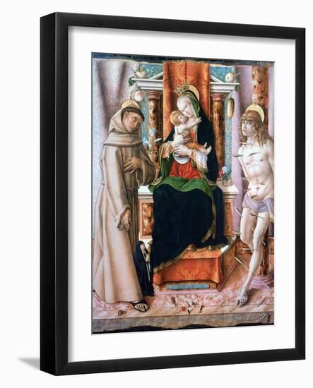 The Virgin and Child with Saints Francis and Sebastian, 1491-Carlo Crivelli-Framed Giclee Print