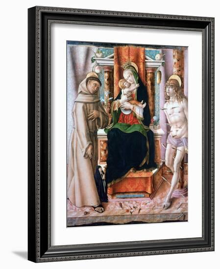 The Virgin and Child with Saints Francis and Sebastian, 1491-Carlo Crivelli-Framed Giclee Print