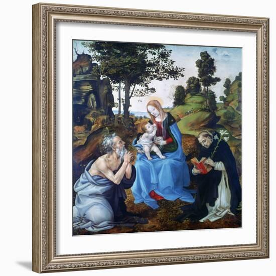 The Virgin and Child with Saints Jerome and Dominic, C1485-Filippino Lippi-Framed Giclee Print