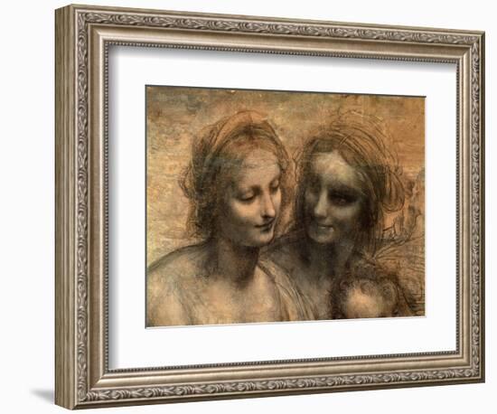 The Virgin and Child with Ss. Anne and John the Baptist, Detail of Heads of the Virgin and St. Anne-Leonardo da Vinci-Framed Giclee Print