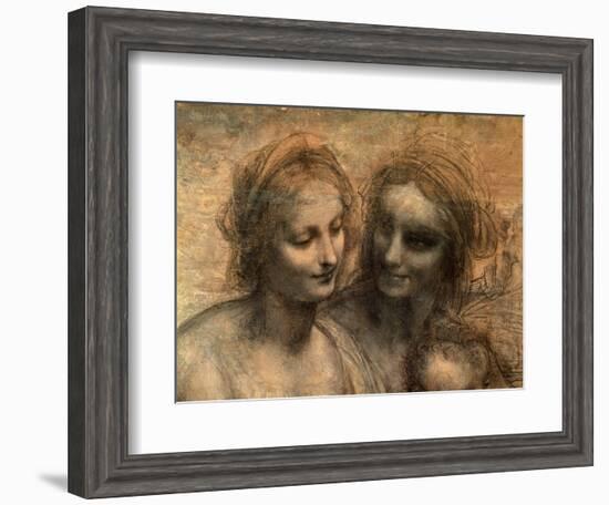 The Virgin and Child with Ss. Anne and John the Baptist, Detail of Heads of the Virgin and St. Anne-Leonardo da Vinci-Framed Giclee Print