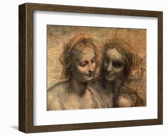 The Virgin and Child with Ss. Anne and John the Baptist, Detail of Heads of the Virgin and St. Anne-Leonardo da Vinci-Framed Giclee Print