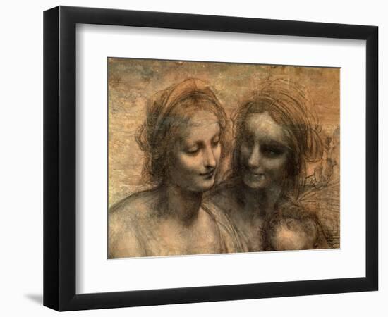 The Virgin and Child with Ss. Anne and John the Baptist, Detail of Heads of the Virgin and St. Anne-Leonardo da Vinci-Framed Giclee Print