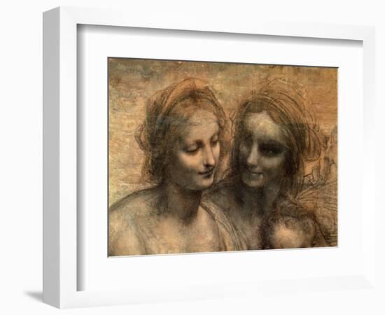 The Virgin and Child with Ss. Anne and John the Baptist, Detail of Heads of the Virgin and St. Anne-Leonardo da Vinci-Framed Giclee Print