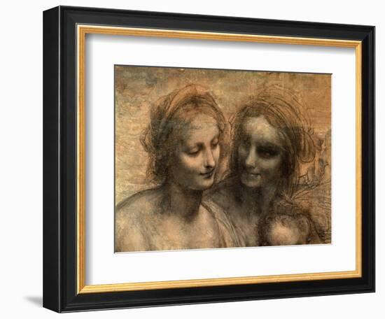 The Virgin and Child with Ss. Anne and John the Baptist, Detail of Heads of the Virgin and St. Anne-Leonardo da Vinci-Framed Giclee Print