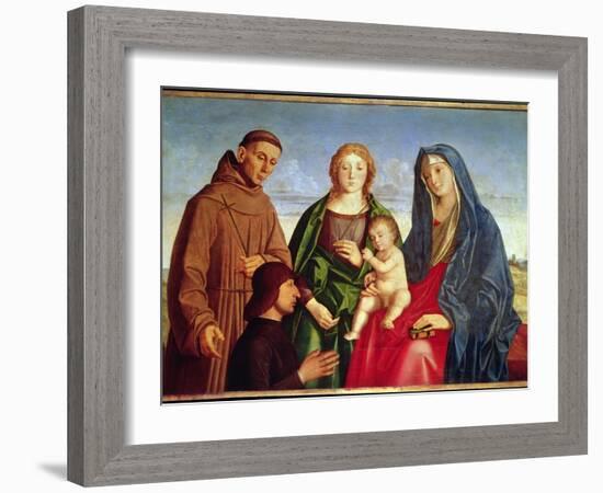 The Virgin and Child with St. Francis, a Female Saint and Donor (Oil on Panel)-Vincenzo Di Biagio Catena-Framed Giclee Print