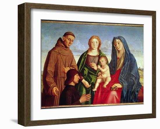 The Virgin and Child with St. Francis, a Female Saint and Donor (Oil on Panel)-Vincenzo Di Biagio Catena-Framed Giclee Print