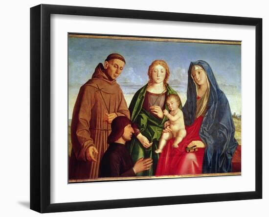 The Virgin and Child with St. Francis, a Female Saint and Donor (Oil on Panel)-Vincenzo Di Biagio Catena-Framed Giclee Print