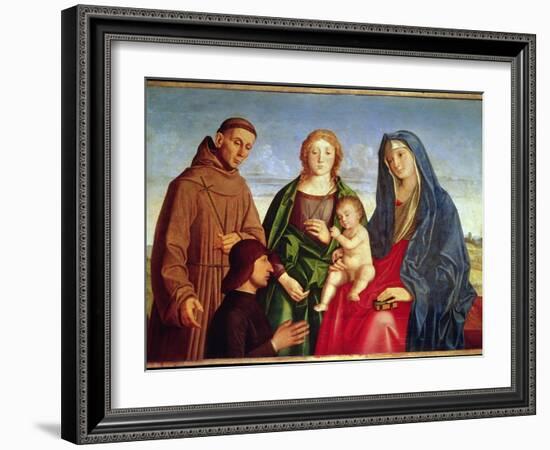 The Virgin and Child with St. Francis, a Female Saint and Donor (Oil on Panel)-Vincenzo Di Biagio Catena-Framed Giclee Print