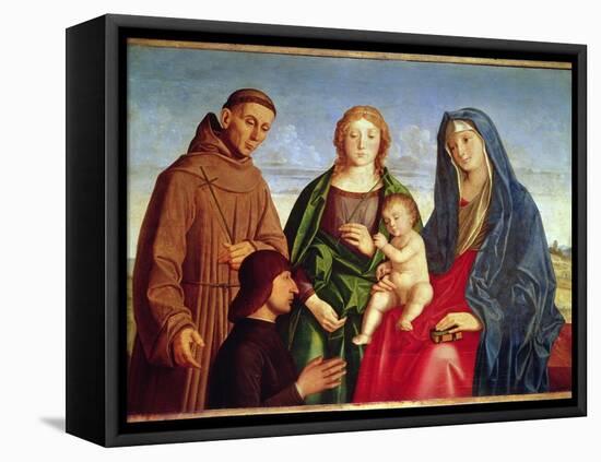 The Virgin and Child with St. Francis, a Female Saint and Donor (Oil on Panel)-Vincenzo Di Biagio Catena-Framed Premier Image Canvas