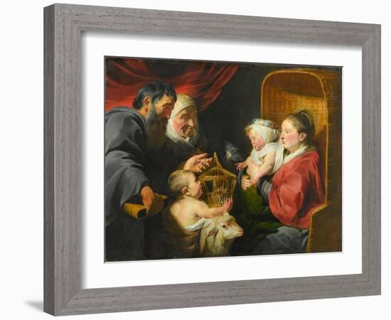 The Virgin and Child with St. John and His Parents, c.1617-1618-Jacob Jordaens-Framed Giclee Print