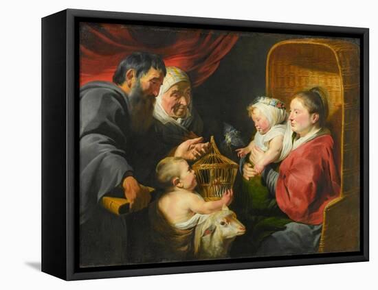 The Virgin and Child with St. John and His Parents, c.1617-1618-Jacob Jordaens-Framed Premier Image Canvas